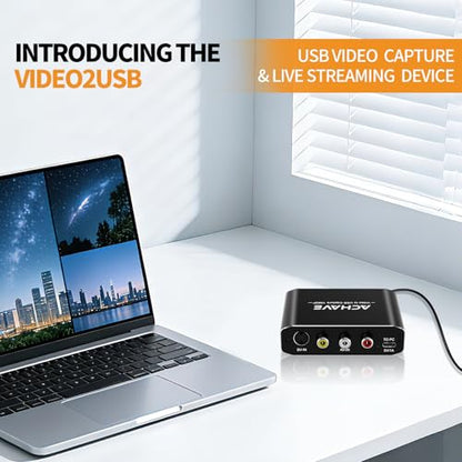 ACHAVE Video to USB Audio Video Capture with HDMI Output,VHS to Digital Converter-Input HDMI, AV, RCA, S-Video, VCR, VHS, Camcorder, Video8, Hi8, DVD, Gaming Systems - USB-C Plug & Play