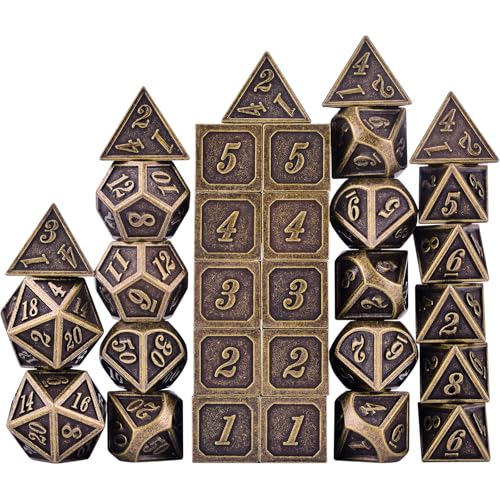 Extended Metal Dice RPG Set | 31 Piece Polyhedral Dice for DND5E Tabletop Role Playing Adventure Games (Bronze) - color: Bronze