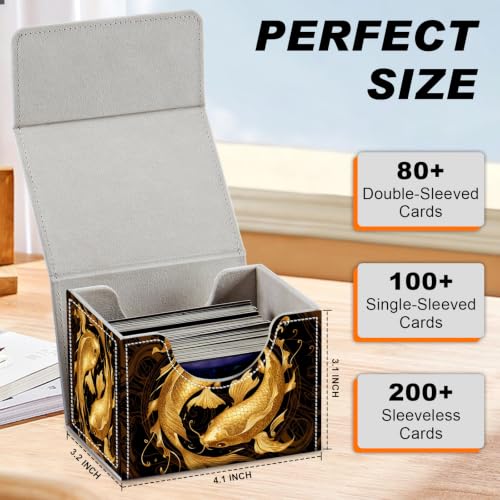 Magnetic Closure TCG Deck Box Portable Card Holder Trading Card Deck Box | PU Leather Collectible Card Case Game Trading Card Deck Box Storage Scratch Resistant Lining, Gold Yin Yang Koi Fish - color: Gold Yin Yang Koi Fish
