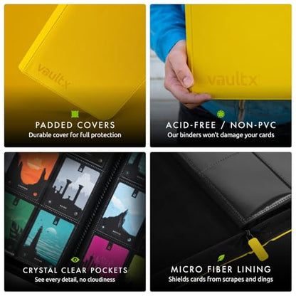 Vault X 12 Pocket Zip Trading Card Binder 480 Cards Exo-Tec (Yellow) | Holds 480 standard-size TCG cards in 20 side-loading 12-pocket pages. Padded, water-resistant Exo-Tec cover. - color: Yellow, size: 12 Pocket