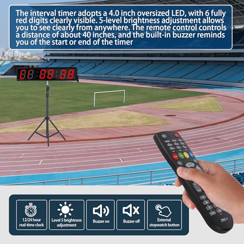 Fitness Timer with Stopwatch Button, Suitable for School/exam/Home Exercise/Gym/Gym SMAHEAT Electronic Fitness Timer (4.0 inch six bit All red PC Transmission Model) - color: 4.0 Inch Six Bit All Red Pc Transmission Model