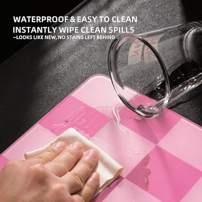 Glass Mousepad, XVX Pink Checkerboard Tempered Large Hard Mouse Mat 410mm×310mm, Ultra-Smooth Glass Surface for Speed & Precision Control - color: Pink