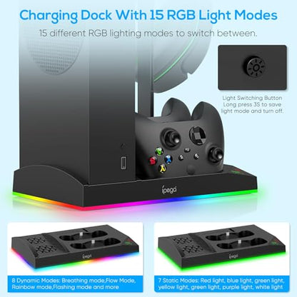 Upgraded RGB Cooling Fan Charge Stand for Xbox Series S Console &Controller | Dual Charger Dock Cooler System Stand with 15 Colorful Light Modes Accessories with 2*1400mAH Rechargeable Battery, Black - color: Black