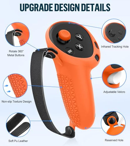 Silicone Cover Set Compatible with Meta Oculus/Quest 3, VR Accessories Protective Cover Includes Controller Grips, Front Shell Headset Cover and Face Cover, Not Fit Quest 3S (Orange) - color: Orange