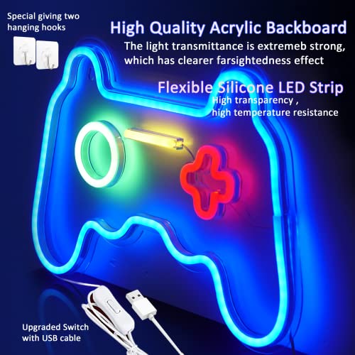 Gamepad Neon Sign Light Bedroom Wall Decor Gaming Lights Teen Boys Room Decor LED Wall Sign Playstation Light Up Sign Video Game Room Accessories for Gamer Gift Birthday Party Room Decorations - style: Gampad