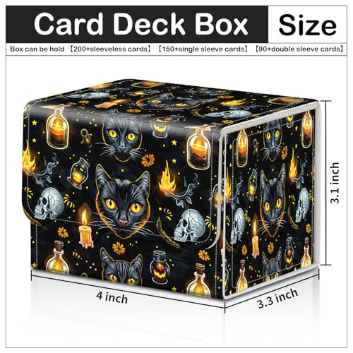 Card Deck Box for MTG Trading Cards with Magnetic Closure,Premium Card Storage Box Case Cover for TCG CCG Magic Cards,Halloween Black Cat - color: Halloween Black Cat