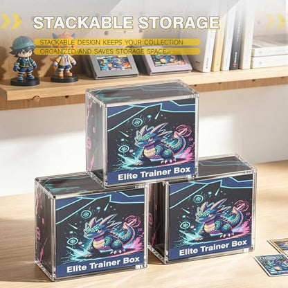 ETB Protector Case Clear Acrylic Display Box with Magnetic Closure Design 5mm Thickened Protective Stackable Storage Box for Card Game Collection(Elite Trainer Box Case,3 Pack) - size: Elite Trainer Box Case