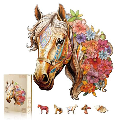 Wooden Puzzle for Adults, Wooden Horse Puzzle, Wood Puzzles Adult, Birthday for Women Men, Family Puzzle Game (L-13.8×12.5in - 270pcs) - size: Large