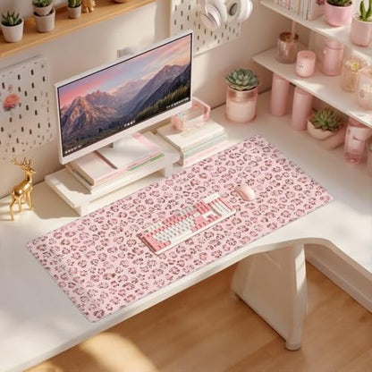 Baziabbo Pink Desk Mat,XXL Extended Large Mouse Pad,Gaming Mousepad with Stitched Edge,Non-Slip Rubber Base Keyboard Desk Pad for Home Office Study Game (C-Pink) - color: C-Pink