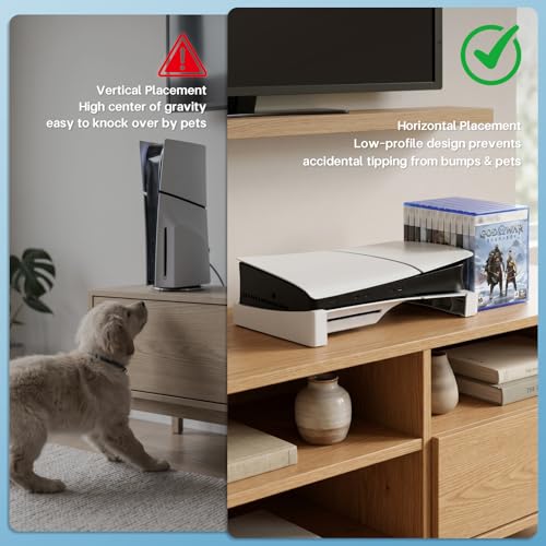 ZYTHRONE Horizontal Stand Compatible with PS5 Slim & Pro Console, Base Stand for PlayStation 5 Slim/Pro Disc & Digital Editions, Hold 12 Pcs Game Disc (Not for PlayStation 5 2020), White - color: White