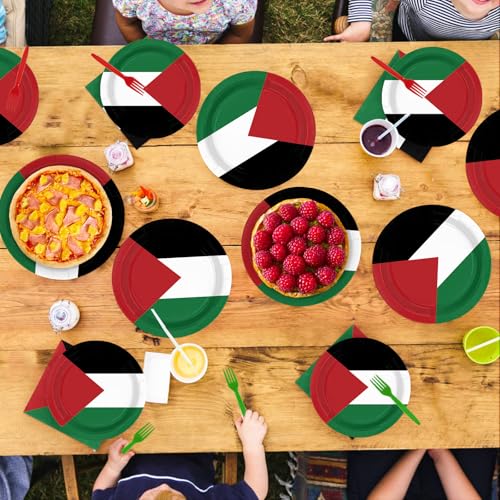 96 Pcs Palestine Flag Palestinian Party Decorations Serves 24 | Palestinian Paper Plates and Napkins Palestine Theme Tableware Set for Soccer Events Country Decoration Sports Party Supplies - style: Palestine Themed Plates m