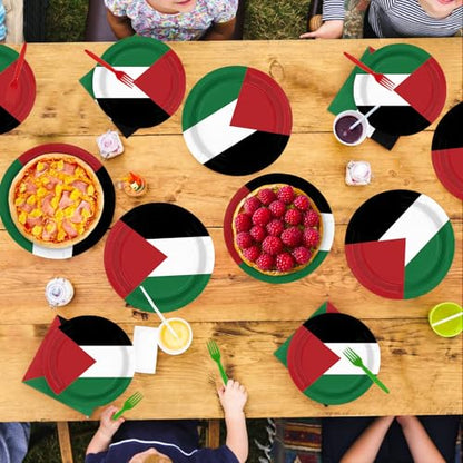 96 Pcs Palestine Flag Palestinian Party Decorations Serves 24 | Palestinian Paper Plates and Napkins Palestine Theme Tableware Set for Soccer Events Country Decoration Sports Party Supplies - style: Palestine Themed Plates m