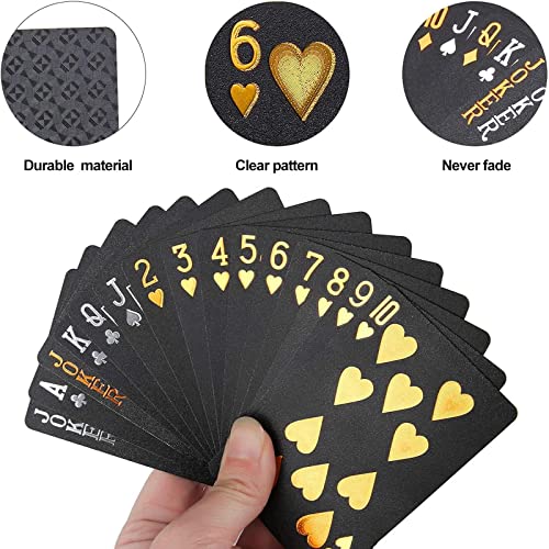Merytes 2 Deck of Waterproof Poker Cards and Playing Cards with Flexible Plastic PVC Classic Trick Cards - color: Black Gold