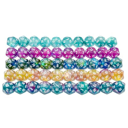 SmartDealsPro 50-Pack D6 D12 D20 6 12 20 Sided Dice Polyhedral Dice with Pouch for DND RPG MTG Table Game (D20, Sparkly Glitter) - color: Sparkly Glitter, style: D20