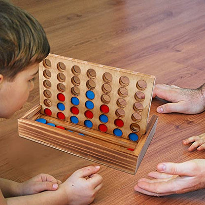 Glintoper Tic Tac Toe & 4 in a Row Tables Game Set, Classic Board Line Up 4 for Living Room Rustic Table Decor and Use as Game Top Wood Guest Room Decor Strategy Board Games for Families - style: Tic Tac Toe & 4 in a Row
