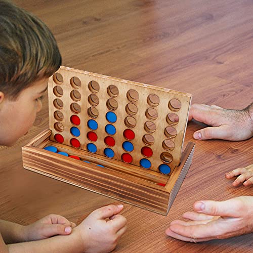Glintoper Tic Tac Toe & 4 in a Row Tables Game Set, Classic Board Line Up 4 for Living Room Rustic Table Decor and Use as Game Top Wood Guest Room Decor Strategy Board Games for Families - style: Tic Tac Toe & 4 in a Row