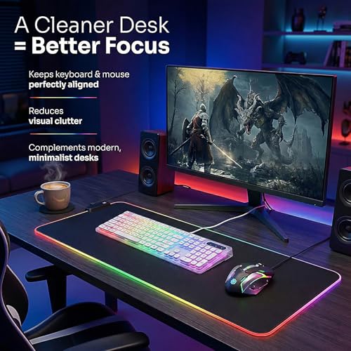 Large RGB Gaming Mouse pad | Extended LED Desk Pad with 13 Lighting Modes, Waterproof, Non-slip, 31.5 inch x 11.8 inch - size: 31.5L x 11.8W inches