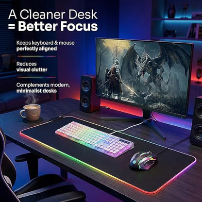 Large RGB Gaming Mouse pad | Extended LED Desk Pad with 13 Lighting Modes, Waterproof, Non-slip, 31.5 inch x 11.8 inch - size: 31.5L x 11.8W inches