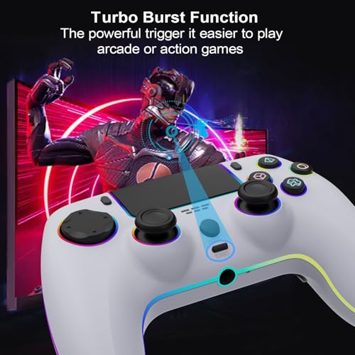 RGB Wired Game Controller for PlayStation 5 Replacement Gamepad with Hall Effect Trigger for PS-5 & Windows PC Double Vibration Motion Sensing Joystick Remote Joypad with Turbo,Macro Mapping (White) - color: White
