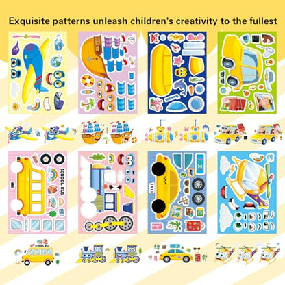 Vehicle Stickers for Kids, Make a Face Sticker, Make Your Own Car Sticker | 24 Sheets Train, Airplane, Boat Stickers for Toddlers, Brithday Party Supplies Classroom Teacher Reward - style: Car