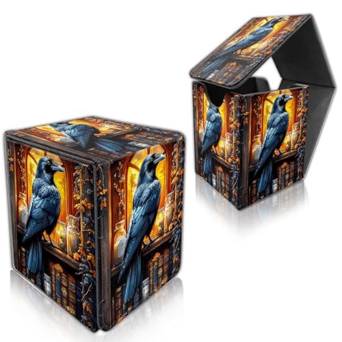 for MTG Deck Box, Trading Card Storage Case Holds 100+ Sleeved Cards, Raven in a Cozy Nook Magnetic Closure Durable Deck Holder for Magic The Gathering, TCG & Commander - color: Raven in a Cozy Nook