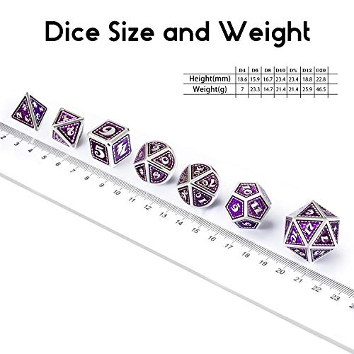 DNDND Metal Dice Set, 7 Pieces Polyhedral Dragon Scale Metallic Die with Gift Metal Case for Dungeons & Dragons D&D (Purple with Silver Edge) - color: Purple With Silver Edge