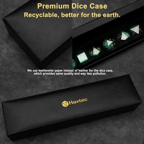 Haxtec Gemstone DND Dice Set Emerald Green Cat Eye Stone Dice with Dice Case Compatible with Dungeons and Dragons Role Playing Games DNDGift - color: Green