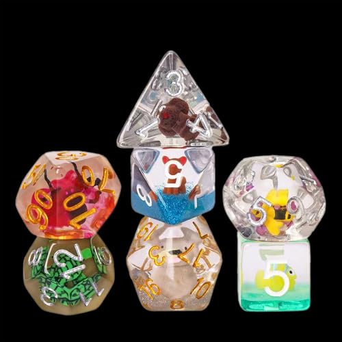 Cusdie 7-Die DND Dice, Polyhedral Dice Set Filled with Animal, for Role Playing Game D&D Dice（Random Animal） - color: Random Animal