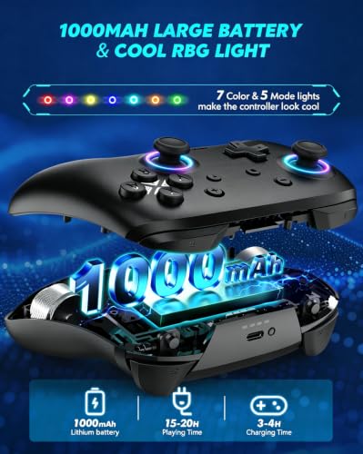 Switch Controller, Wireless Bluetooth Controller for Nintendo Switch 2/Switch/Lite/OLED, game controllers Compatible with iPhone/Mac/iPad/iOS/Android/Phone/PC/Steam and TV with Rotary Motors, RGB Hall Effect Joysticks/Macro Back Buttons/Turbo Modes/6-Axis