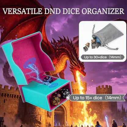 Dice Tower and Tray,Foldable Portable Dice Rolling Tower,Dice Roller Accessory for Dungeons and Dragons,Classic Board Games,RPG Games, and Tabletop Games Turquoise/Pink - color: Turquoise/Pink（red Dragon）