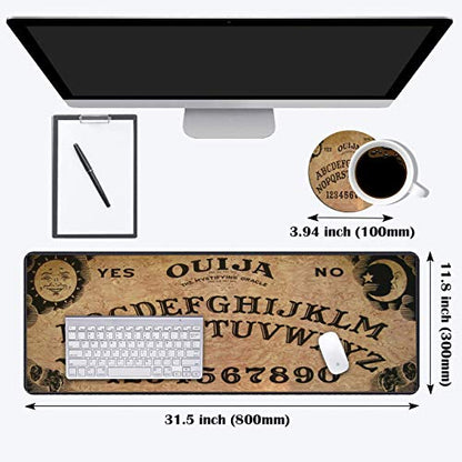 Desk Pad Mat Gaming Mouse Pads with Coasters Set, Stitched Edges Design Mouse Pad XXL Large Mouse Pad for Laptop Computers Retro Ouija Board Desk Writing Mat for Office & Home 31.5x 11.8 - color: Retro Ouija Board