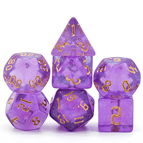 7-Die DND Dice Set Polyhedral Dice Set with a Leather Dice Bag, D&D Dice Set for RPG Table Games (Purple/G) - color: Purple/G