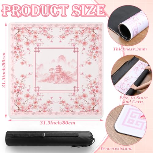 Thenshop Mahjong Mat Thickened Anti-Slip Game Mat with Drawstring Carrying Bag, 31.5" x 31.5" Waterproof Noise-reducing Table Cover for Mahjong, Poker, Card Games, Dominoes(Chinese Style) - style: Chinese Style