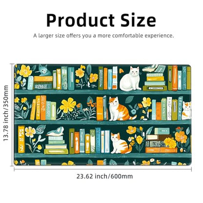 for MTG Playmat TCG Card Game Mat with Stitched Edges,Board Game Mats Non-Slip Waterproof Rubber Base 24 x 14 inch for CCG RPG DTCG Trading Card,Cats Books Flowers - color: Cats Books Flowers