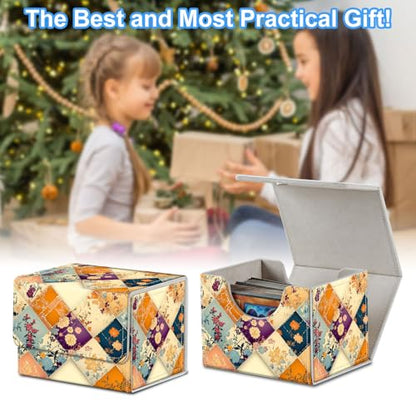 Quilt Pattern Deck Box for MTG Commander | Holds 100+ Double-Sleeved Cards | Strong Magnetic TCG Card Case for Collectible Games - color: Quilt Pattern