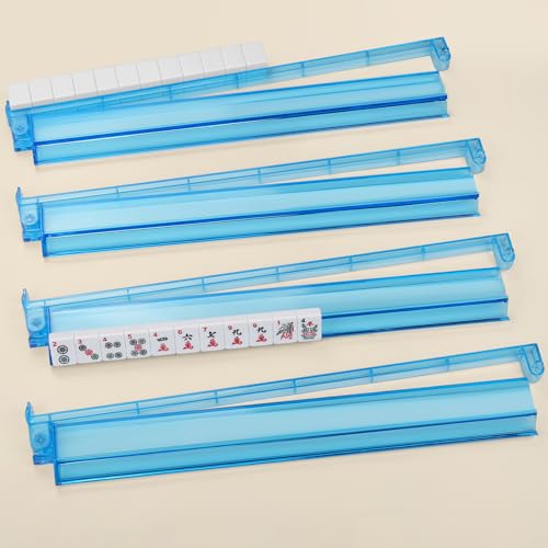 CAYOULR Blue Mahjong Racks with Pushers Set of 4 Clear Acrylic Holders | Portable Mahjong Racks Convenient Rotating One-Piece Mahjong Pushers mahjong racks well-made sturdiness - color: Blue