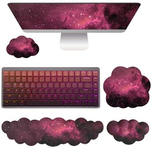 Cloud Mouse Pad Keyboard Wrist Rest for Mouse 4PCS Mini Small Stars Galaxy Desk Mat Pad Set Memory Foam Non-Slip Cute Ergonomic Gaming Mouse Wrist Support for Computer Home Office Pink Black - color: S-pink Black