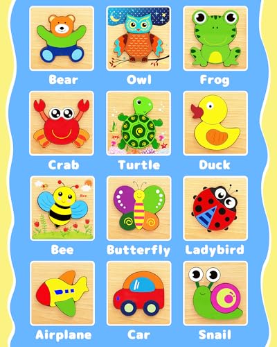 Bekayshad Wooden Puzzles for Toddlers 1-3, Montessori Toys for 1 2 Year Old | Toddler Puzzle, 1 2 Year Old Boy Girl Birthday Gifts, 12 Pack Animal Shape Jigsaw Puzzles, Learning Educational Preschool Toy - color: 12pcs
