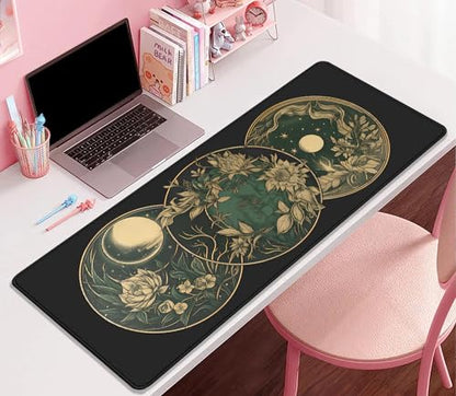Celestial Moon Phases Art Nouveau Witch Aesthetic Green Dark Academia Mouse Pad,Non-Slip Waterproof Rubber Base Mouse Pad for Office,Computer,Keyboard,Laptop and Home Desk Pad(27.5X11.8 in) - color: Clestial Moon