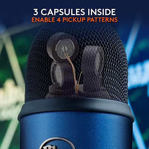 Logitech Creators Blue Yeti USB Microphone for PC, Mac, Gaming, Streaming, Podcasting, Studio and Computer Condenser Mic with Blue VO!CE Effects, 4 Pickup Patterns, Plug and Play - Midnight Blue | USB Plug-and-Play Condenser Mic with Blue Vo!ce, Headphone