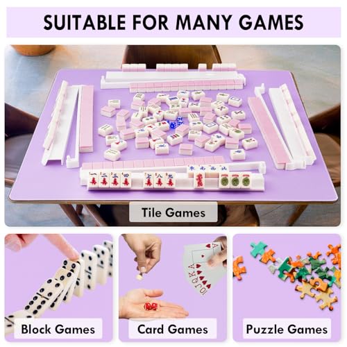 Purple 31.5" Crease-Free Non-Slip Noise Reduction Mahjong Mat | American Mahjong Table Cover with Carrying Bag for Poker Card Games Dominoes & Board Games - color: Purple