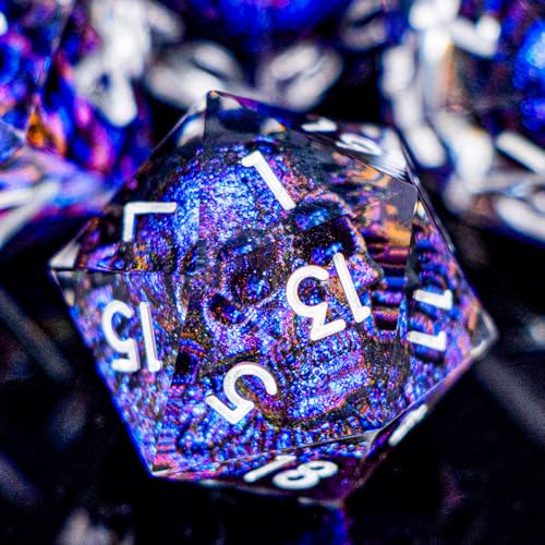 DND Skull Dice Set 7PCS Necromancer Polyhedral Dice for Dungeons Dragons RPG Role Playing Game, Resin Sharp Edged D and D Dice with Gift Box D6 D8 D10 D12 D20 (Blue-Violet) - color: Blue Purple&silver