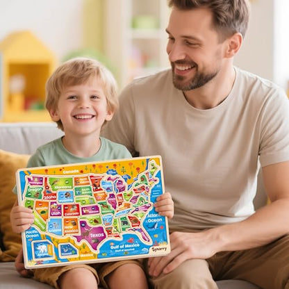 SYNARRY Large USA Wooden Puzzles for Kids Ages 3-5, Learning United States Map Puzles for Kids Ages 4-6, Wood Jigsaw Puzzles Educational Games Toys Gifts for Boys Girls Ages 3-8 - style: USA Map