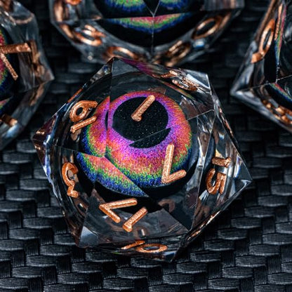 ARUOHHA DND Dragon Eye Dice Liquid Core Resin Sharp Edged Dice Set with Gift Box, RPG Role Playing Game Polyhedral Handmade D and D Dice D20 D12 D10 D8 D6 D4 - color: Yy03-rainbow
