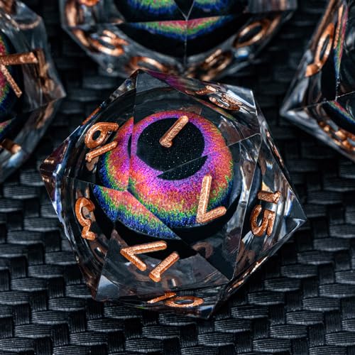 ARUOHHA DND Dragon Eye Dice Liquid Core Resin Sharp Edged Dice Set with Gift Box, RPG Role Playing Game Polyhedral Handmade D and D Dice D20 D12 D10 D8 D6 D4 - color: Yy03-rainbow