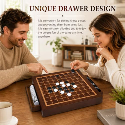 Wooden Reversi Board Game, with Storage Drawers, 12.6in Othell Classic Strategy Board Game with 64 Reversi Chess Pieces for 2 Players, Chessboard Made of Wood & Acrylic Materials