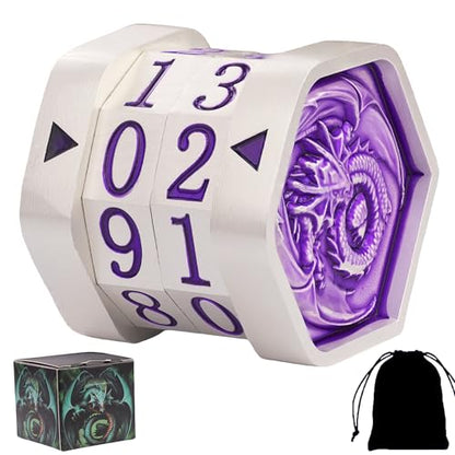 Metal MTG Life Counter Wheel Metal Magic Life Counter MTG Health Tracker MTGs Foundations with Dragon Symbol for Board Games, Cards Games, TTRPGs, Compatible with MTGs(Pearl Silver_Purple) - color: Silverpurple