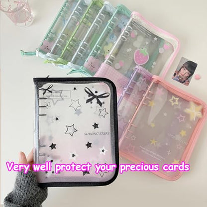Kpop Photocard Binder Kpop Photocard Holder Book with 50pcs Holographic Photocard Sleeves&10 Korean Stickers, 6 Ring A5 Binder Photocard Album 25 Inner Pages with 200 Pockets (Black Heart) - color: Black Heart