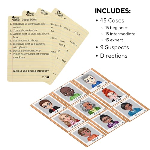 Prime Suspect Logic Game with 45 Case Cards | Single Player or Group Play | Ages 8+ | Compact Brain Teaser Game | Detective Game (Prime Suspect: Original)