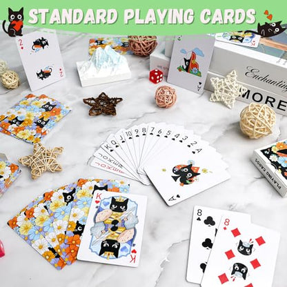 Playing Cards, Cute Black Cat Playing Cards, Floral Cats Themed Deck of Cards for Game Nights, Premium Standard Size Poker Cards for Card Games, Parties, Travel, Casino Games & Cat Lover Gifts